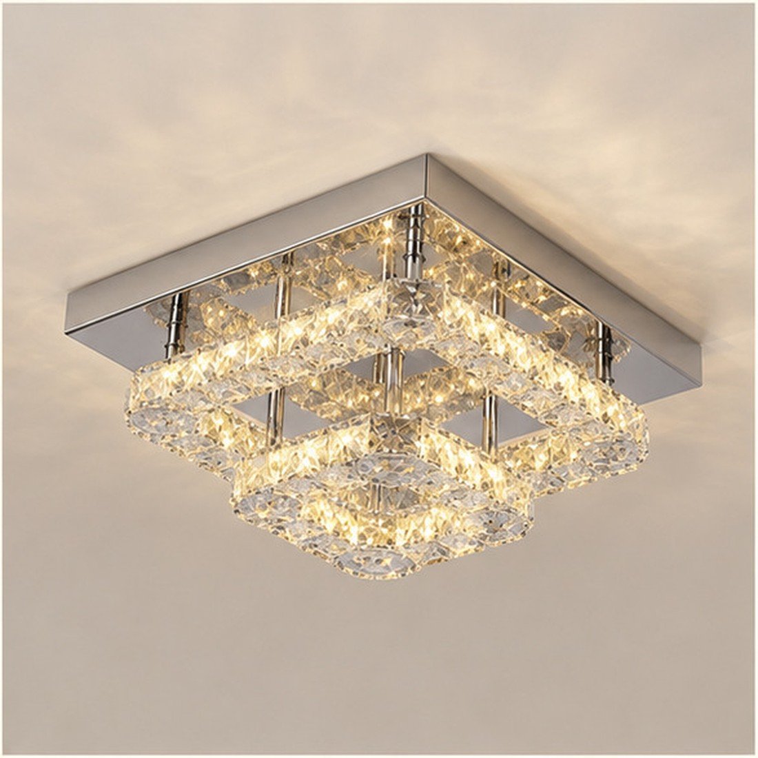 Plafonnier LED chromé carré – Design Graphique 24 W