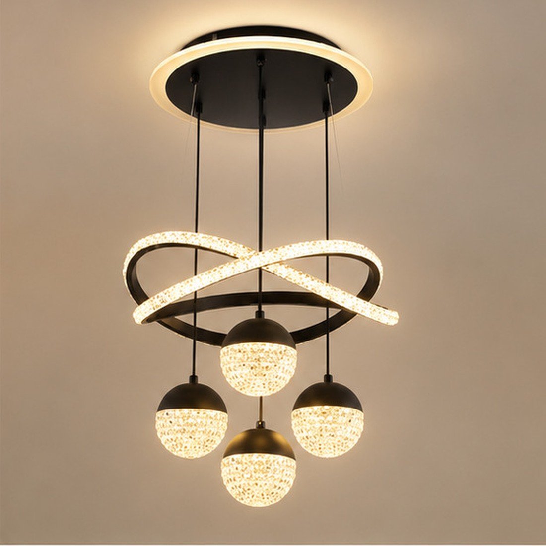 Suspension cristal noire – 4 globes Signature 96 W