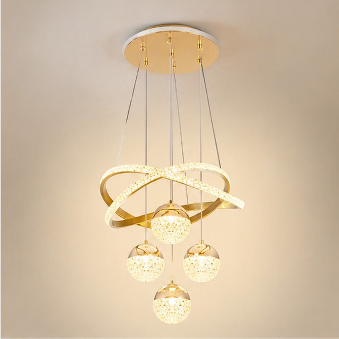 Suspension cristal dorée – 4 globes Signature 96 W