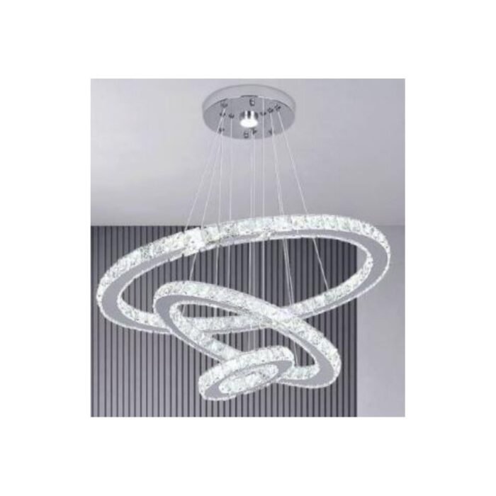 Lustre cristal 3 anneaux chromé – Grand format 63 W
