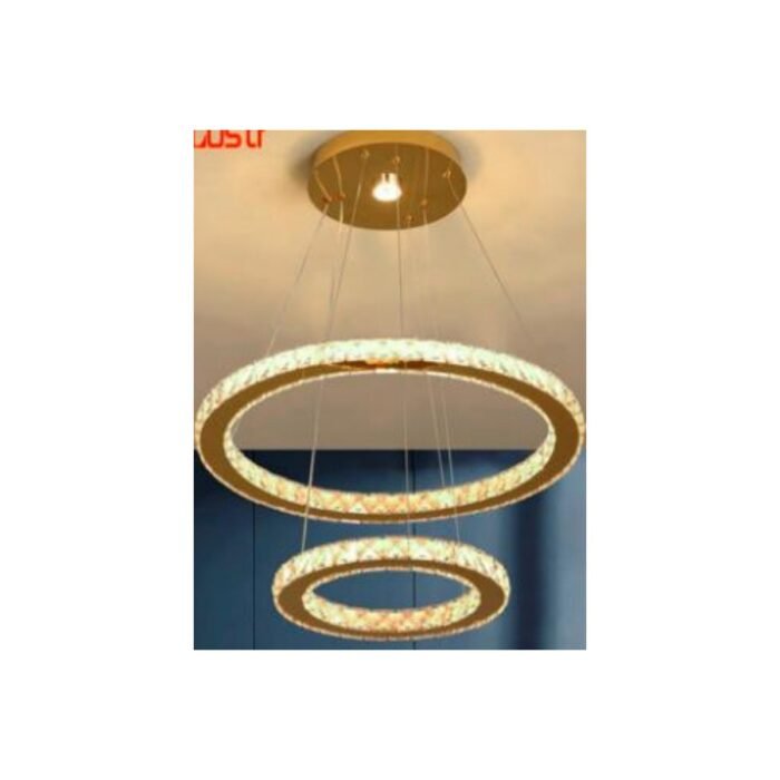 Lustre cristal 2 anneaux doré – Élégance 41 W